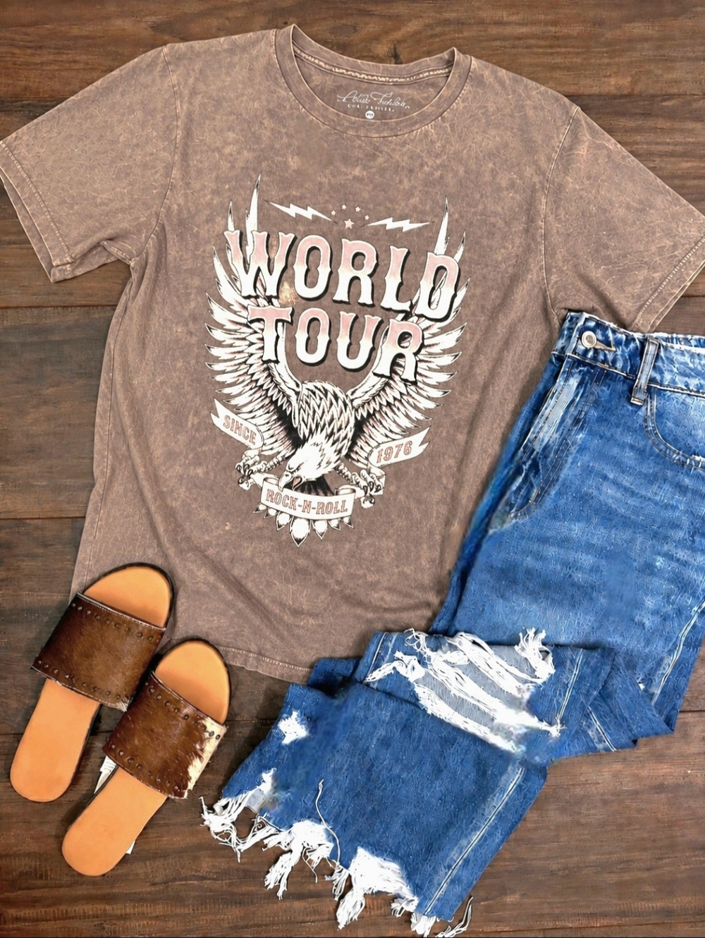 Lotus Fashion Los Angeles Boutique World Tour Eagle Graphic Tee  – Plus Size 3X